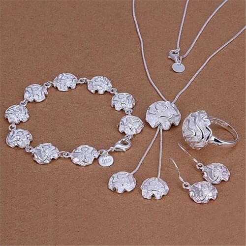 New Fine Pretty 925 sterling Silver Jewelry set fine rose flower rings Bracelets necklaces earring for women fashion Party gifts