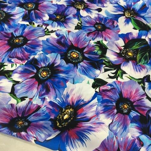 140 * 50cm Purple Taiyanghua Spray Printed Silk Elastic Double Qiao Fabric for Brand Fashion Dress