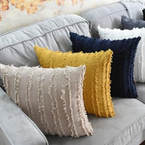 50x30/45/50cm beige/white/grey/ginger/deep blue cotton linen cushion cover tassel pillowcase decorative throw pillow cover