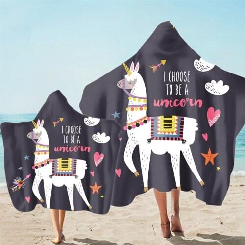Free shipping Gift Unicorn Llama Alpaca Be Cool No Drama Adult Kids Hooded Towel For Sports Gym Spa Surfing Swim Bath Beach