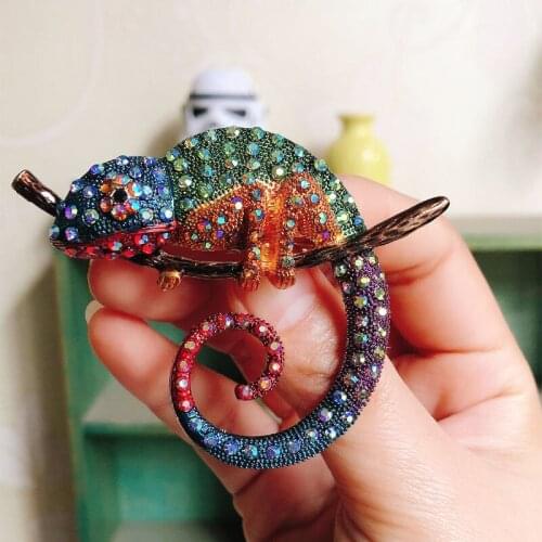 1pcs New Brooches Animal Chameleon Brooch European Style Alloy Rhinestone Coat Suit Corsage Apparel Accessories Jewelry Gift