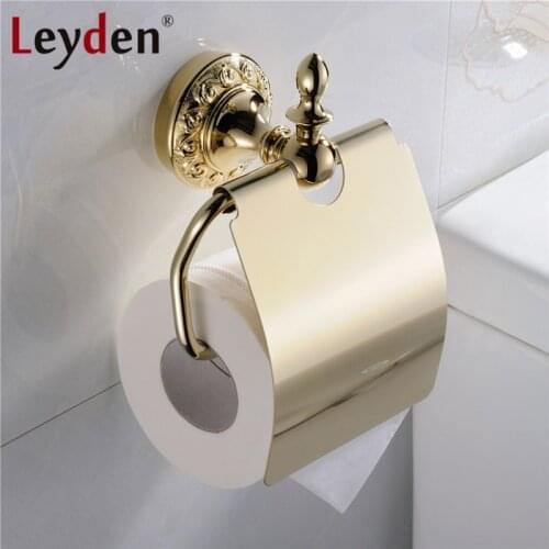 Leyden High Quality Luxury Solid Brass Gold Toilet Paper Holder Flower Carving Gold Base Toilet Paper Hanger Bathroom Accessory
