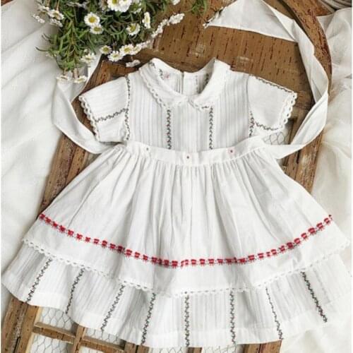 Baby girl summer Spanish vintage embroidered princess dress kids peter pan collar cute fake two birthday party dress