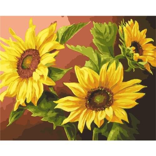 DIY Digital Painting By Numbers Package Sunflower disk oil painting mural Kits Coloring Wall Art Picture Gift frameless