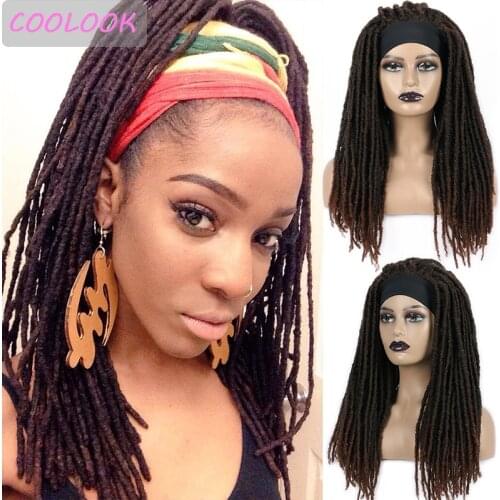 18''long Dreadlock Headband Wig Honey Brown Faux Locs Womens Wig Heat Resistant Braiding Crochet Twist Hair Turban Wig Cosplays