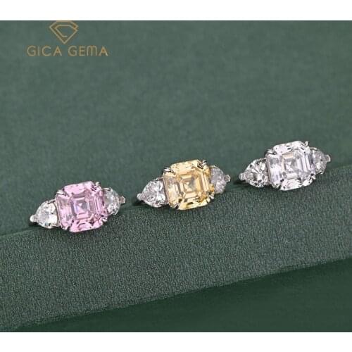 GICA Solid 925 Sterling Silver Sparkling 10*10mm Topaz Greated Moissanite High Carbon Diamond Wedding Rings Party Fine Jewelry