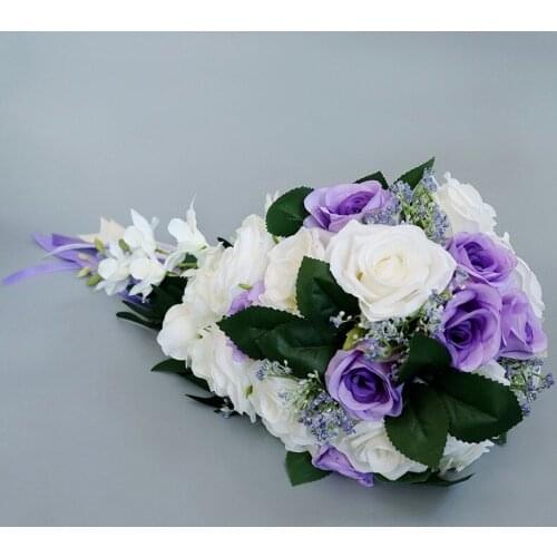 Artificial Waterfall Bride Bouquet Ivory Silk Rose Flowers Bouquets Wedding Long Bouquet Cascading Teardrop Holding Flowers