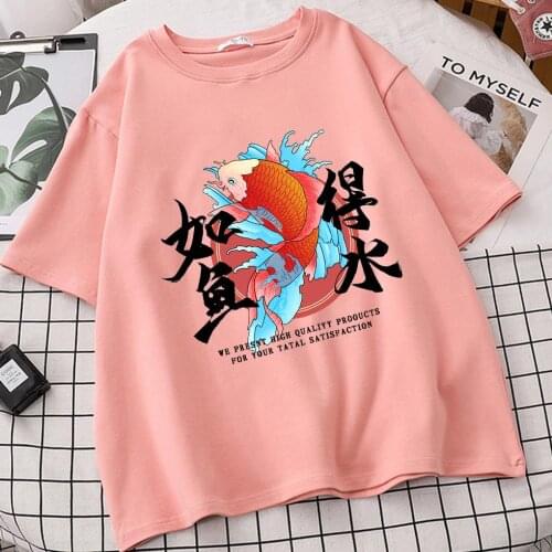 Koi Fish Women Vintage Tumblr Ulzzang T Shirts Camisetas De Mujer Anime Tops Tee Tumblr Shirt Femme Roupas Femininas Vetement