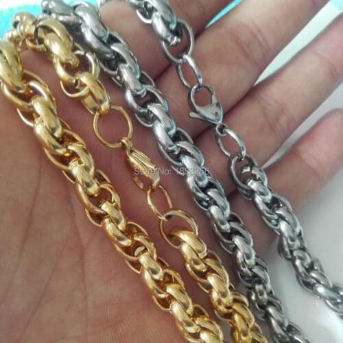 SGold Huge Round Rope Link Chain Necklace Stainless Steel Men Jewelry 9mm 22'' For Christmas day Thanksgiving Gift