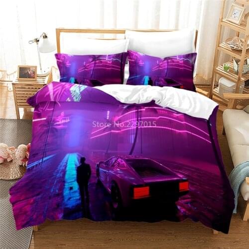 3D Neon Rider Drives Sport Cars Pattern Bedding Set Duvet Cover Pillowcase Single Double Twin Full Queen King for Bedroom Decor