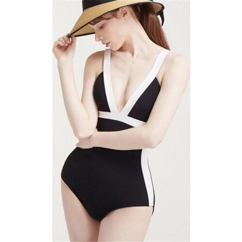 Swimsuit 1 Piece Women 2021 Summer Clothes Large Size Fishing Black White One Female Ins Hepburn Ancient Backless Print