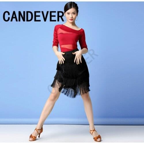 Latin dance dress Tango/Cha Cha/Rumba/Samba lace fringe tassel ballroom practice wear women top skirt costume dancewear dancing