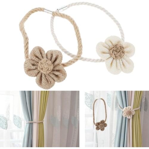 2Pcs Sunflower Magnetic Curtain Hand-Woven Ropes Tiebacks Holdbacks Drapery Tie-Backs for Bedroom Living Room Curtain Decoration