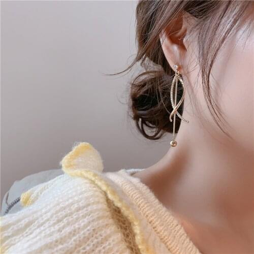 Fashion Arc Interlaced Zircon Tassel Metal Earrings Elegant Fishtail Rhinestone Earrings Simple Temperament All-match Jewelry