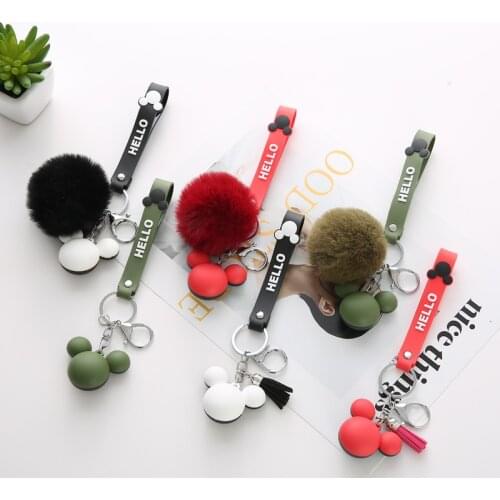 Cartoon Cute Fluffy Rabbit Fur Ball Keychain For Women Pompom Rabbit Fur Key Ring Key chain on Bag Car Jewelry EH203