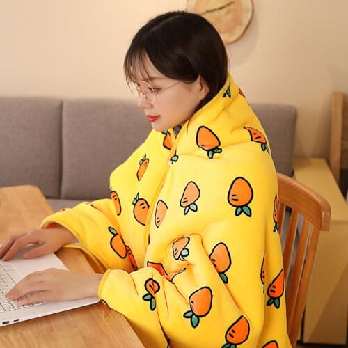 Soft Lazy Blanket Adult Sofa TV Blanket Coral Fleece Wearable Sweatshirt Winter Warm Plush Flannel Weighted Blanket F0293