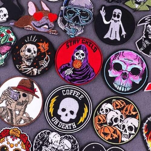 Punk Patch Grim Reape Embroidered Patches For Clothing Diy Skull Embroidery Patch Iron On Patches On Clothes Stripes For Jacket