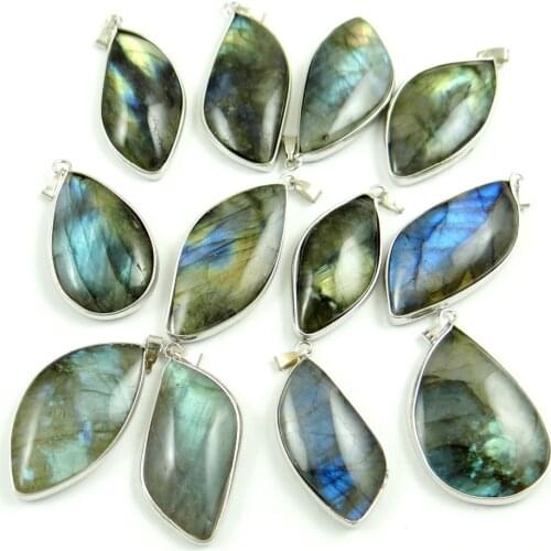 Natural Stone Crystal Moonstone Raw Gem Ornament Polished Labradorite bead Copper Edging pendant jewelry making charm necklace