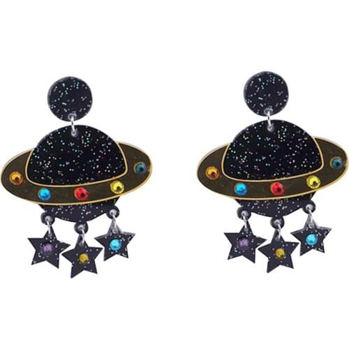 New Fashion Creative Resin Spaceship UFO Acrylic Earrings For Women Personality Alien Glitter Drop Dangle Earrings Party Jewelry