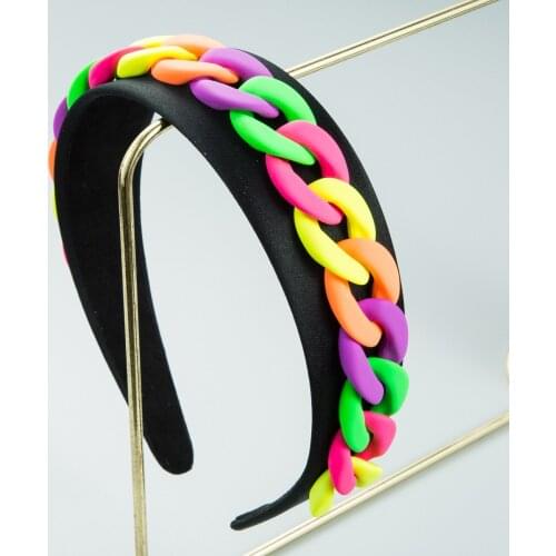 Fashion Chain Decoration Headbands Women Macaron Color Head Hoop Fabric Wide Hair Accessories Girls Party Dance Headwear