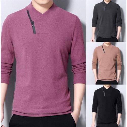 Autumn Winter Men Long Sleeve Mock Neck Zipper Letter Base T-shirt Sweatshirt