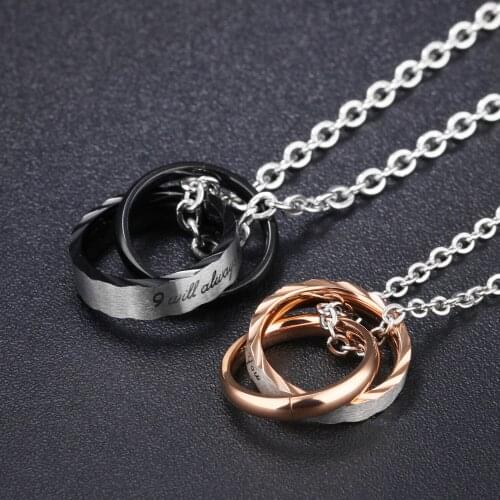 Two-ring Interlocking Titanium Steel Couple Necklace Men and Women Jewelry Small Gifts Lovers' Pendant Necklaces