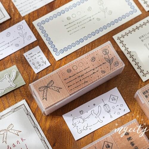 JIANWU 2pcs/set Bow Knot Tree Flowers Christmas Stamps For Scrapbooking DIY Journal Wooden Rubber Standard Stamps Stationery