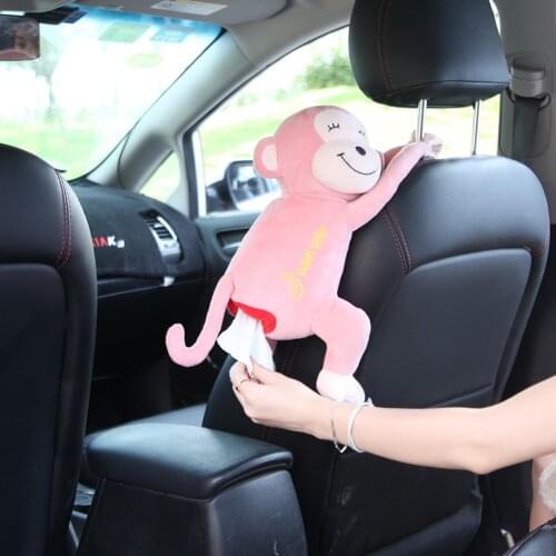 Cartoon Tissue Box Baby Cute Toy Plush Animal Monkey Car Stroller Hanging Paper Napkin Box Cover Holder Paper Organizer