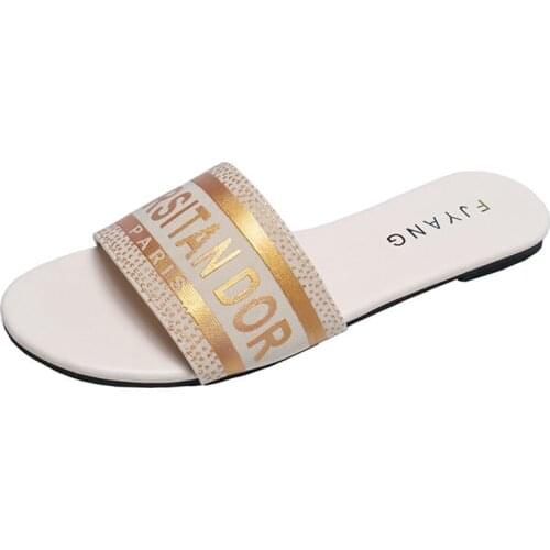 Mens and womens slippers new summer comfortable sandals flat embroidered letters casual fashion slippers sandals