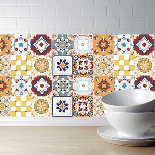 Mediterranean Decorative Tile Sticker for Kitchen Wall Stickers Waterproof Bathroom Stickers,DIY Self Adhesive PVC Art Decor