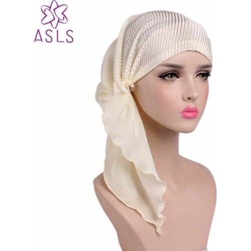 Fashion women ruffle headscarf Chemo Hat Turban Head Scarves Pre-Tied Headwear turban Bandana Tichel for Cancer Turbante