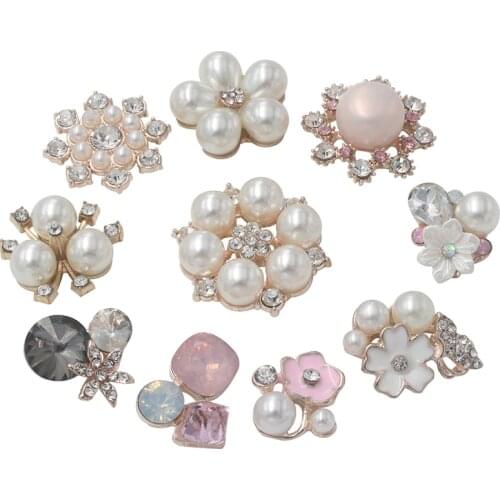 Pearl Rhinestone Embellishments Buttons Flatback Decorative For Handicraft Bowknot Flower Decoration DIY Craft Supplies 10pieces