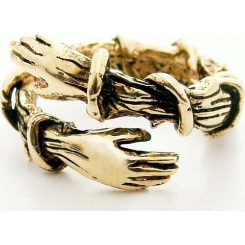 Vintage Hug Hands Rings For Women Men Party Wedding Couple Rings Adjustable Open Cuff Ring Gothic Jewelry Anillos Bague