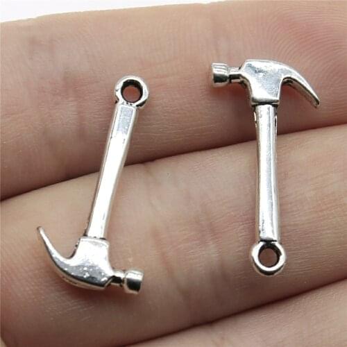 WYSIWYG 20pcs 25x12mm Tools Hammer Charm Pendants For Jewelry Making Antique Silver Color Hammer Tool Pendants Charm Hammer