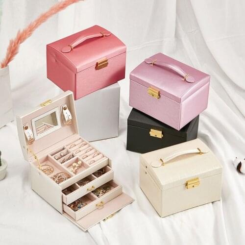 Jewelry Box Drawer Organizers Portable Dressing Table Makeup Organizer Earring Ring Necklace With Mirror Watch Storage Organizer