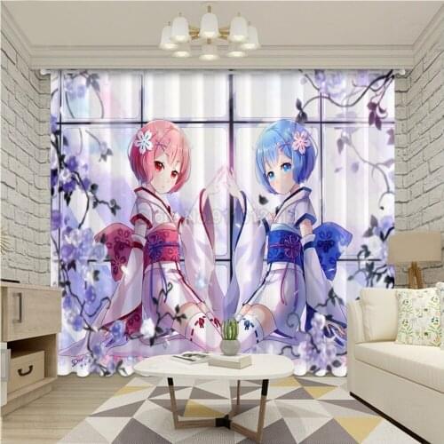 Curtains Anime Re:Zero Emilia Rem Ram Japan Cartoon Fabric Children Window Drapes 160x160cm Shading Blankout Curtain