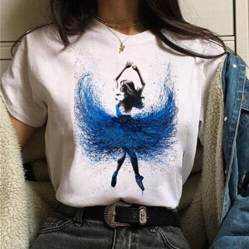 Maycaur Women Ballet Dancer Print T Shirt Female Ulzzang Tshirt Cartoon Funny Tops Shirt 90s T-shirt Graphic Clothes Fashion Tee