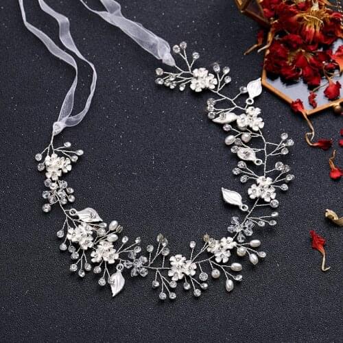 Crystal Wedding Tiara Headband Flower Prom Bridal Hair Band Rose Gold Color Leaf Bride Headpiece For Women Hair Jewelry