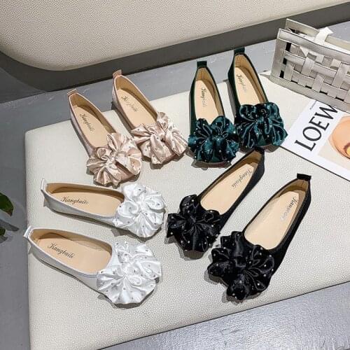 Adorn crystal bow flower ballerina flats shoes for women slip on shallow moccasins cozy silk round toe rainbow ballet shoes 2020