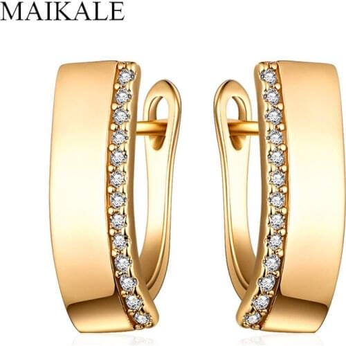 MAIKALE Classic Square Big Stud Earrings Gold Silver Color AAA Cubic Zirconia Geometric V Shape Korean Earrings for Women Gifts