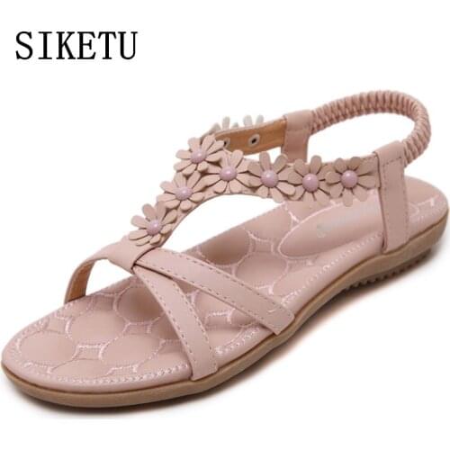 SIKETU Summer new sweet woman flat sandals Bohemia flower fashion womens sandals large size fashion comfortable soft sandals