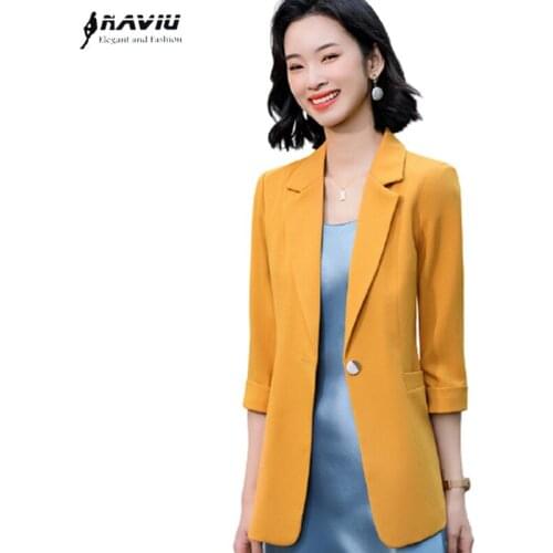 Yellow Blazer Women Half Sleeve Spring 2021 New Casual Fashion Jacket Office Ladies Business Formal Work Coat