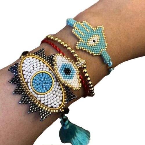 BLUESTAR 2020 Turkish Evil Eye Bracelets set MIYUKI Bracelet For Women Eye shape Woven bangle set Tassel Jewelry