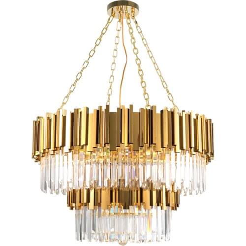 Golden Art Deco Postmodern Stainless Steel Crystal Chandelier Lighting Lustre Suspension Luminaire Lampen For Foyer Bedroom