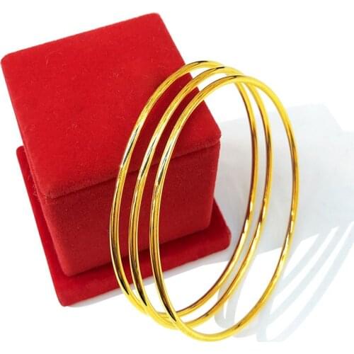 1pcs 24K Gold GP Bracelets & Bangles For Women 2mm/6cm Round Cuff Bangle Pulseira Femme African Gold Jewelry Accesories Bijoux