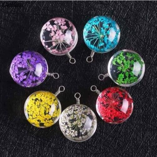 10pcs Colors Real Dried Flowers Cabochon Glass Charm Fit Necklace Earrings Pendant Charms For Jewelry Making DIY Accessories