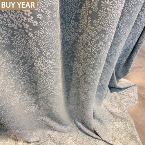 2021 Nordic Curtains for Living Room Bedroom Cotton and Linen Pastoral Small Fresh Small Floral Curtains Bedroom Girl Lake Blue