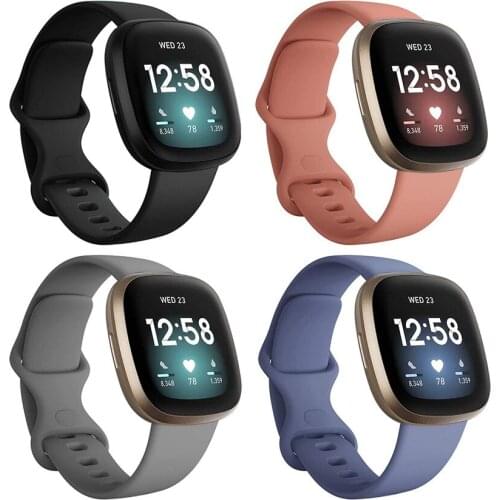 4 Pack) Silicone Wristband for Fitbit versa 3/sense Smart Watch Accessories Strap Bracelet for Versa 3 Wrist Band Rubber Straps