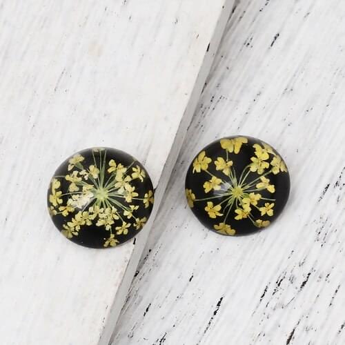 5 PCs Round Glass Dried Flower Pattern Dome Seals Cabochon Flatback 20mm( 6/8") Dia For DIY Jewelry Making