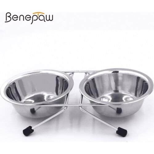 Benepaw Stainless Steel Raised Dog Double Bowls Anti-skid Pet Food Water Bowl For Small Medium Large Dogs Cat Puppy Feeding